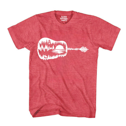 Guitar Lake Shadow Shirt Love Guitar Musician Reflection Water Moon Wilderness T-Shirt Novelty Tee White
