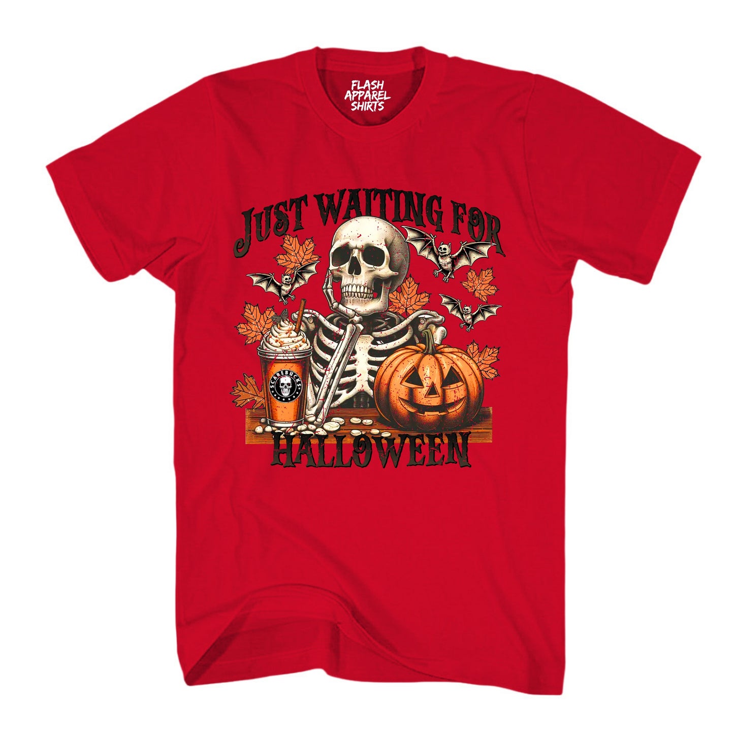 Halloween Just Waiting for Halloween Shirt Unisex Vintage Retro Skeleton Pumpkin Spooky Scary Funny Tee Costume T-Shirt Novelty Gift T Shirt