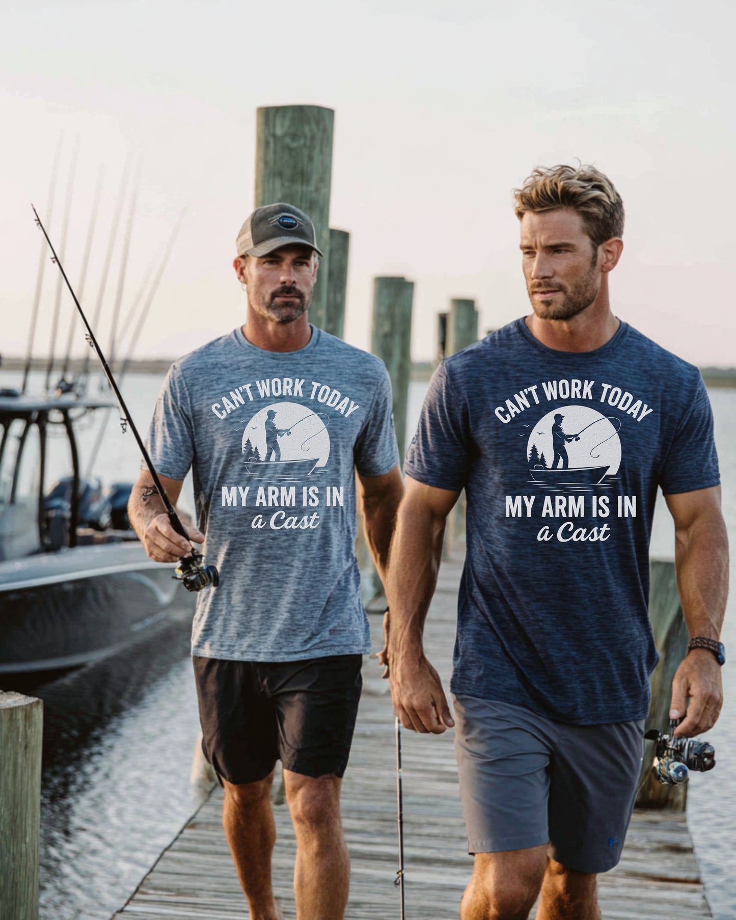Mens Shirt Can't Work Today My Arm is in A Cast Funny Fishing T Shirt Novelty Gift Fathers Day T-Shirt