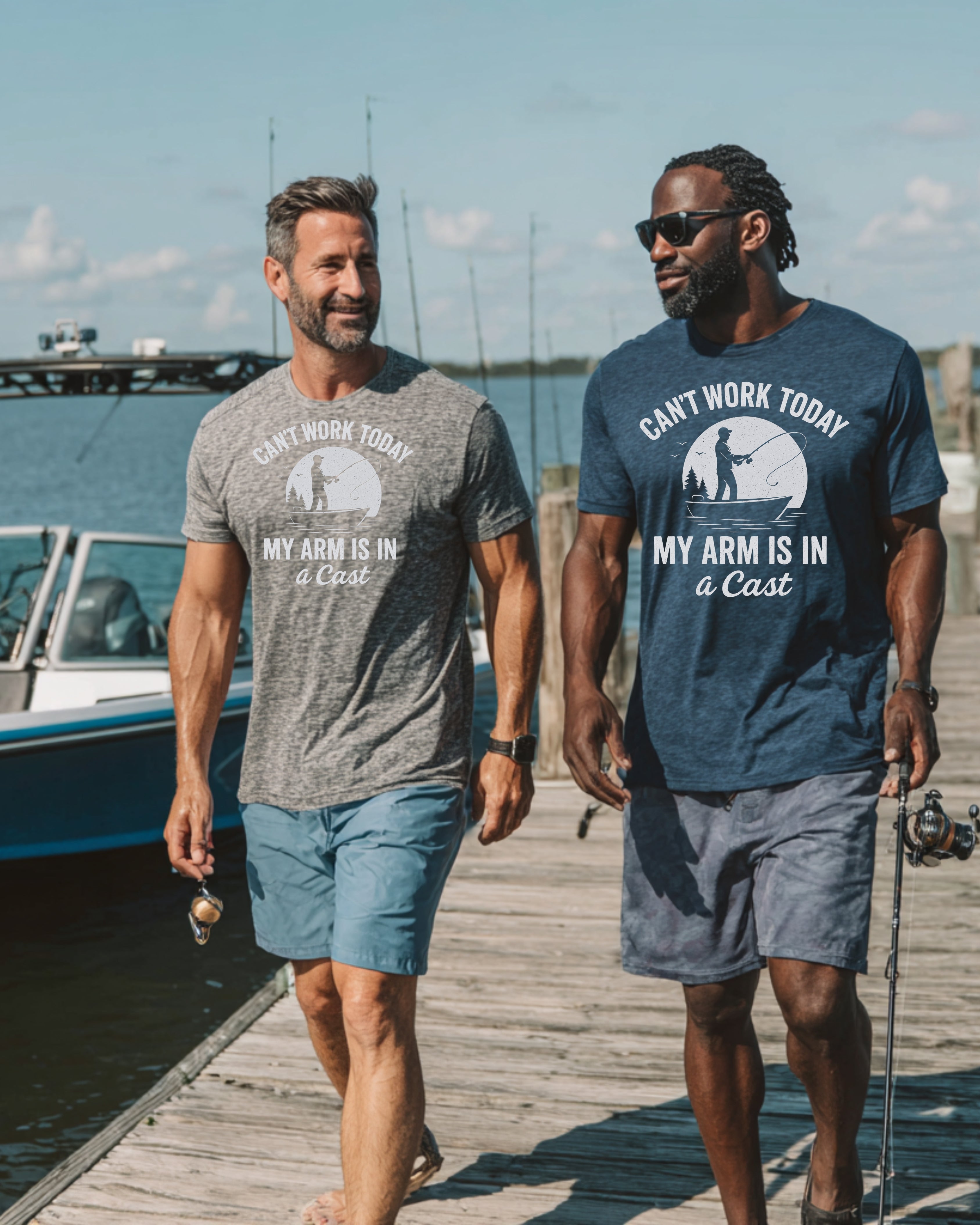 Mens Shirt Can't Work Today My Arm is in A Cast Funny Fishing T Shirt Novelty Gift Fathers Day T-Shirt