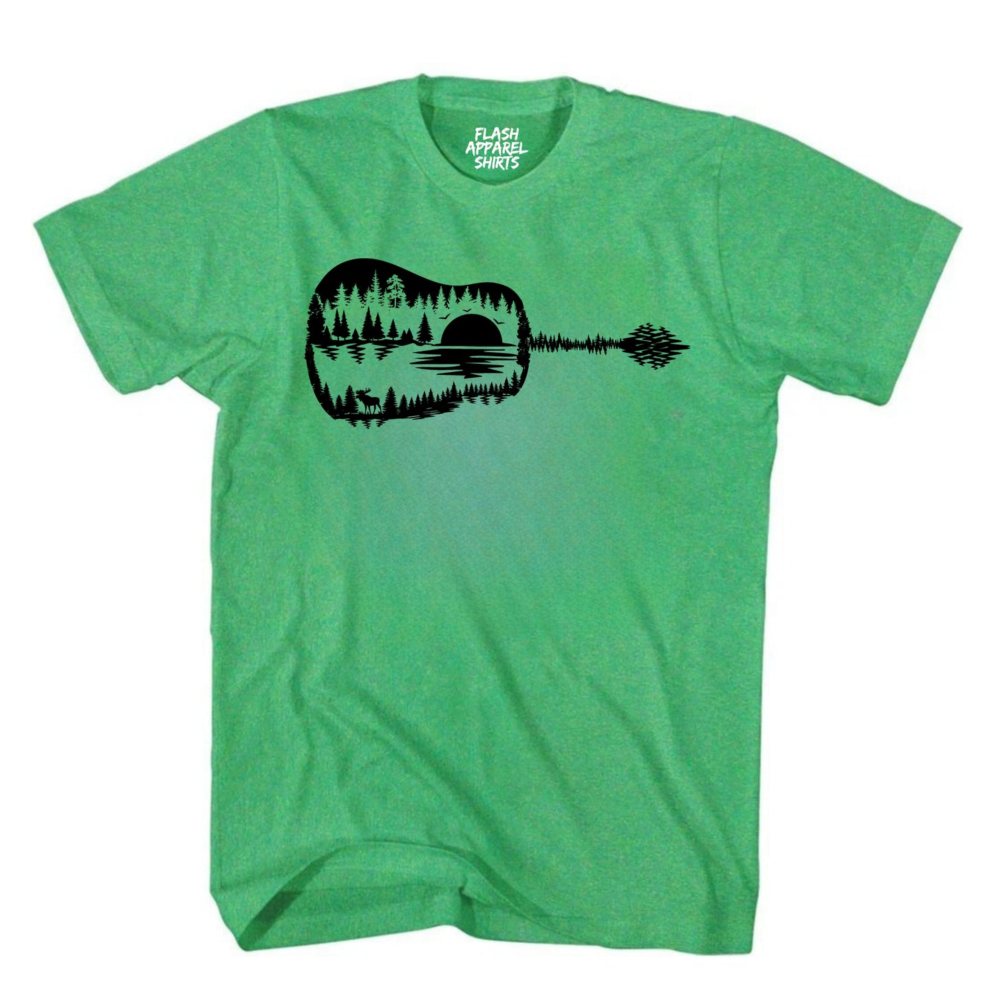 Guitar Lake Shadow Shirt Love Guitar Musician Reflection Water Moon Wilderness T-Shirt Novelty Tee Black
