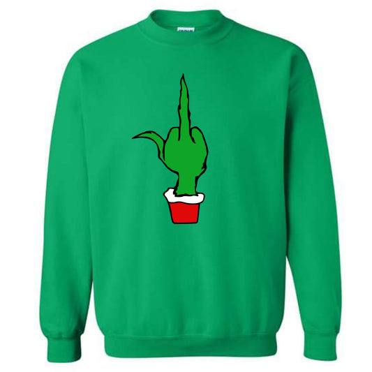 Christmas Green Finger Holiday Crewneck Sweatshirt Middle Finger Pullover Sweater Small to 5XL