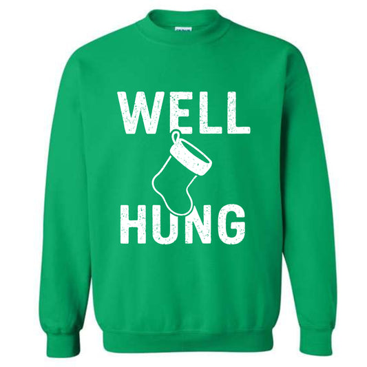 Merry Christmas Well Hung Novelty Crewneck Sweatshirt Funny Unisex Holiday Spirit Sweater Party Gift Size Small to 5XL