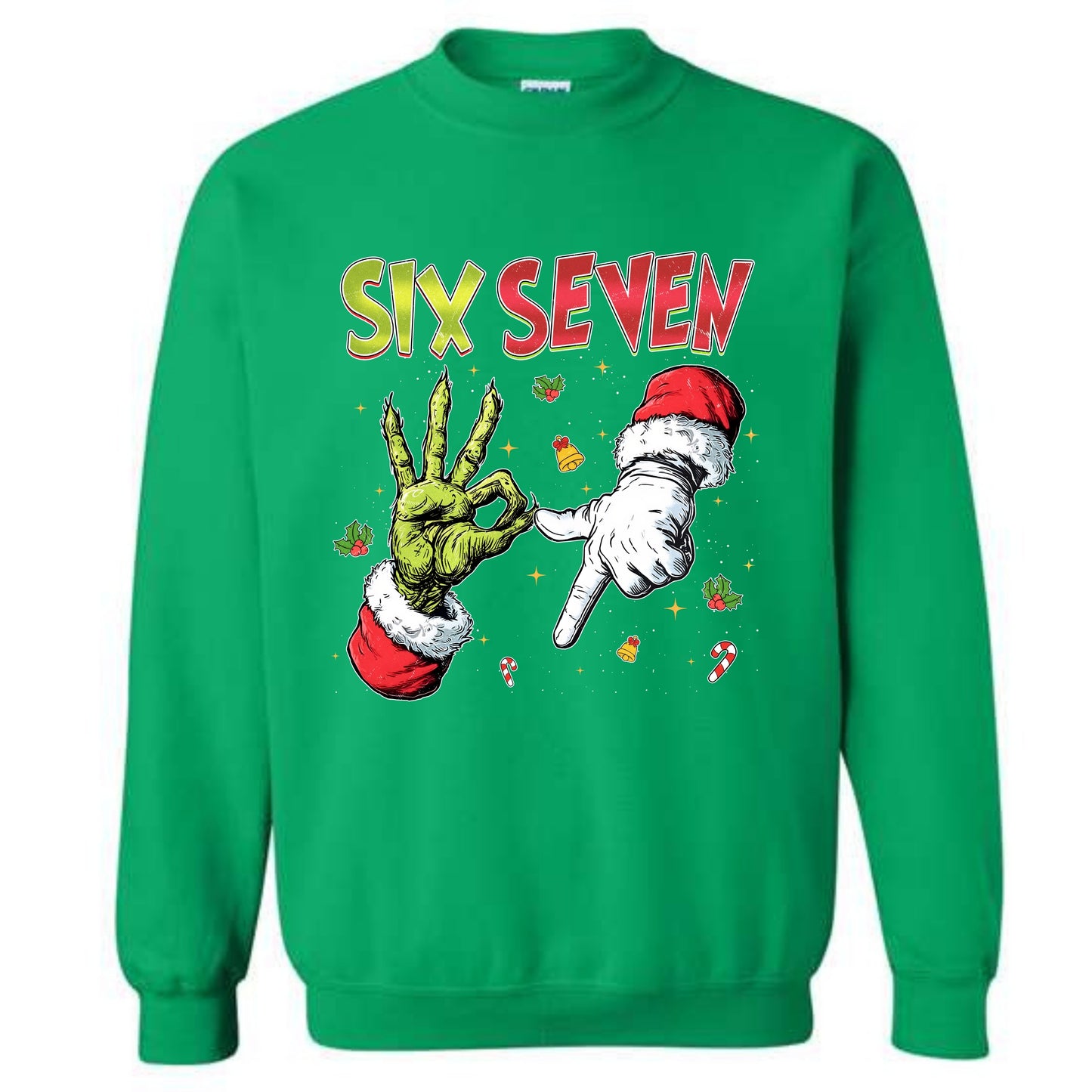 Merry Christmas 6 7 Six Seven Novelty Crewneck Sweatshirt Funny Unisex Holiday Gen Z Sweater Spirit Party Gift Pullover Size Small to 5XL