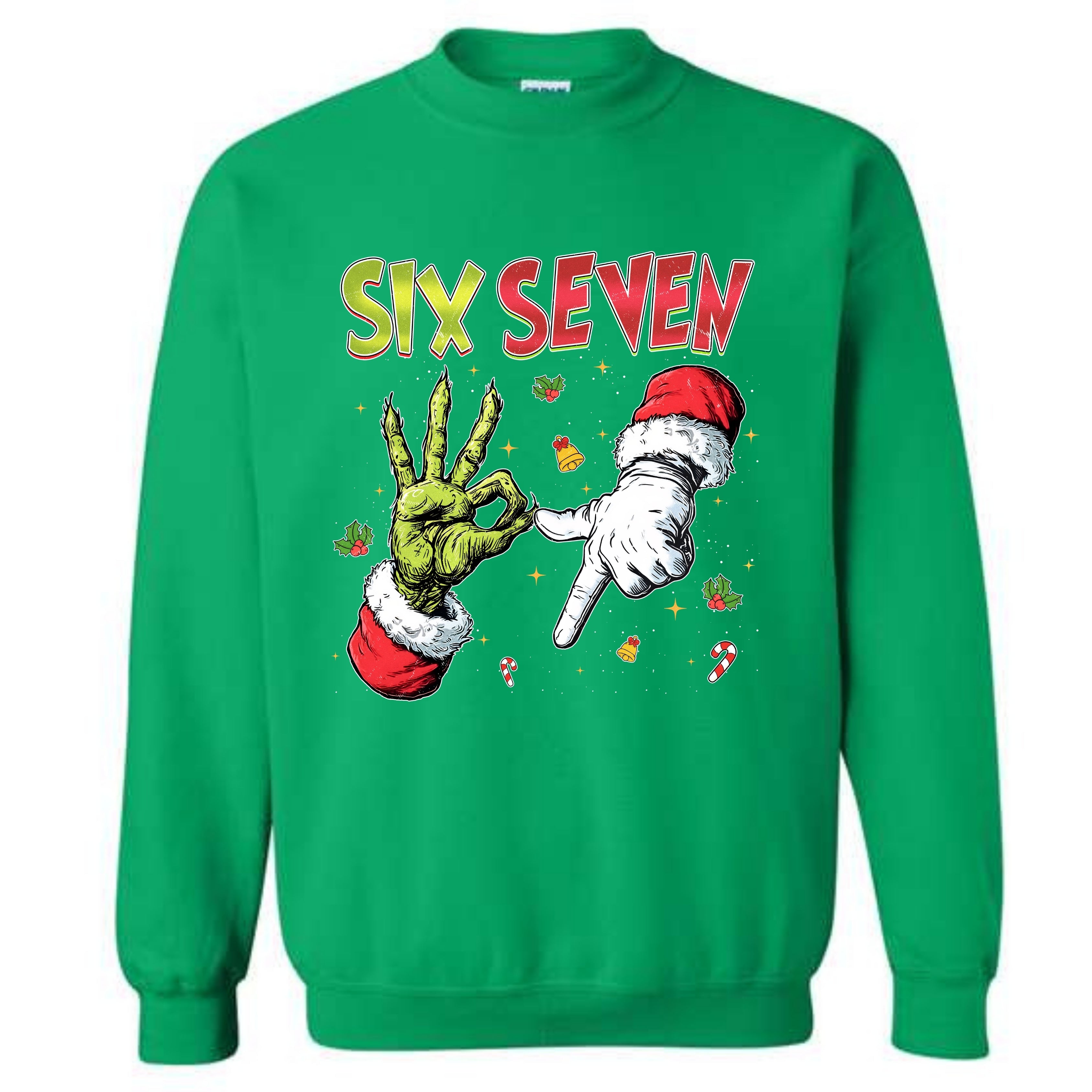 Merry Christmas 6 7 Six Seven Novelty Crewneck Sweatshirt Funny Unisex Holiday Gen Z Sweater Spirit Party Gift Pullover Size Small to 5XL