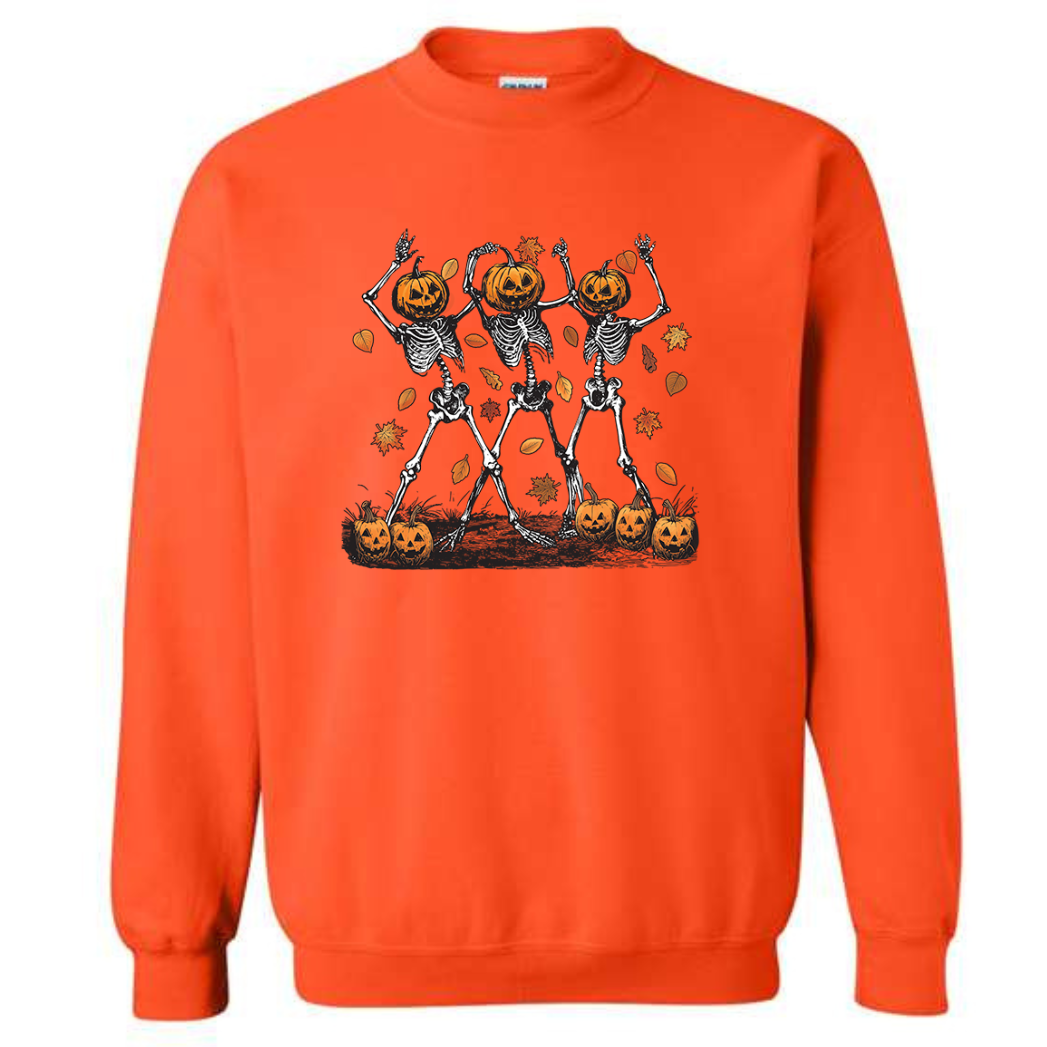 Halloween Pumpkin Skeleton Head Spooky Dancing Crewneck Sweatshirt
